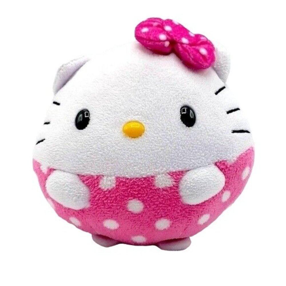 Hello Kitty Ty Beanie Ballz Round Plush White Pink 4.5" Dots Bow Sanrio 2014